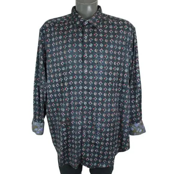 Robert Graham Lot 2 Mens 2XL Flip Cuff Button Up Shirts Geometric Embroidered - Picture 2 of 14
